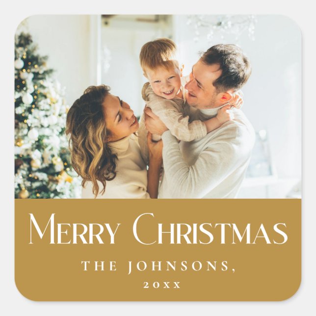 Pegatina Cuadrada Moderna elegancia Feliz Navidad Personalizado Gold (Anverso)