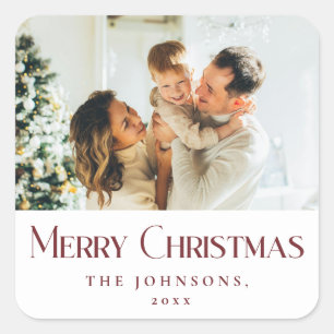 Pegatina Cuadrada Moderna elegancia Feliz Navidad Personalizado Rojo