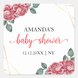 Pegatina Cuadrada Moderna elegancia Rosa Floral querido Baby Shower