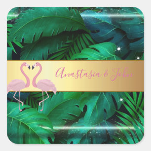 Pegatina Cuadrada Moderna, elegante, tropical, hojas de palmera, ros
