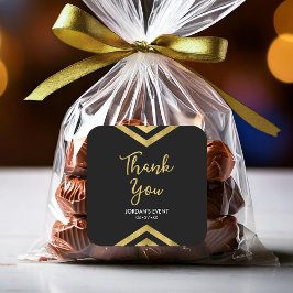 Pegatina Cuadrada Moderna Faux Gold Chevron Geométrica Gracias