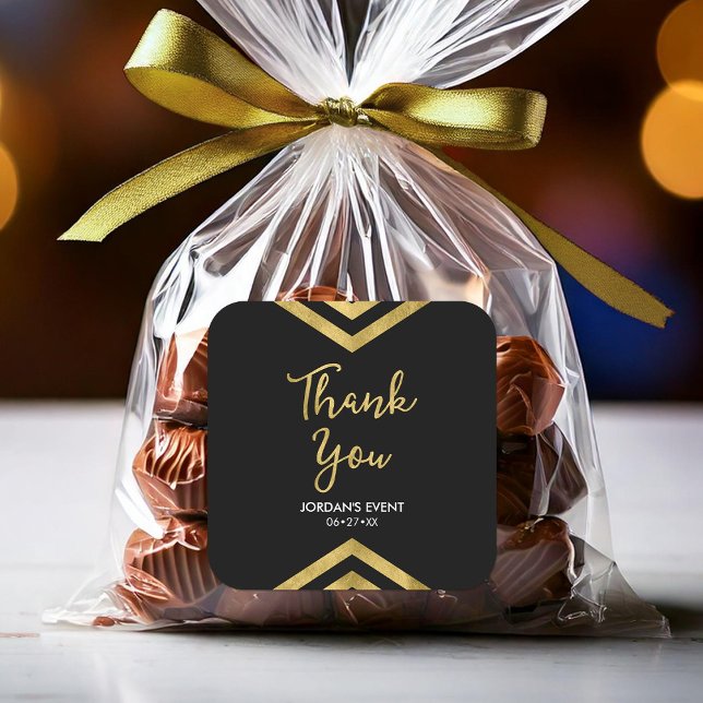 Pegatina Cuadrada Moderna Faux Gold Chevron Geométrica Gracias (Subido por el creador)