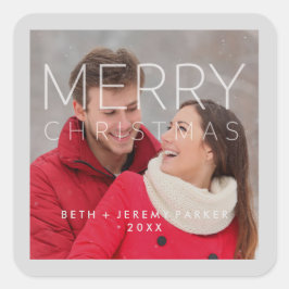 Pegatina Cuadrada Moderna Feliz Navidad Overlay y tu foto