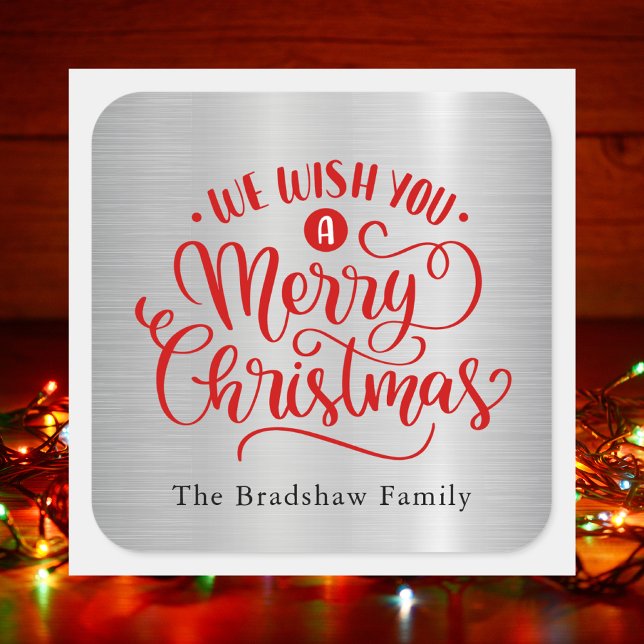 Pegatina Cuadrada Moderna Feliz Navidad Simple Typografía (Subido por el creador)