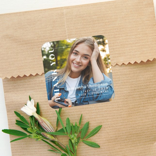 Pegatina Cuadrada Moderna fiesta de graduación de fotos Gracias (Subido por el creador)