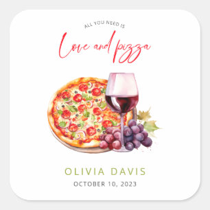 Pegatina Cuadrada Moderna Fiesta Pizza Bridal Shower