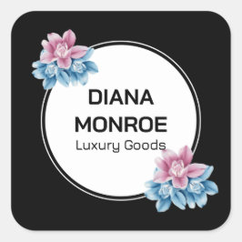 Pegatina Cuadrada Moderna Floral elegante negro
