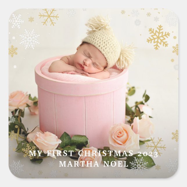 Pegatina Cuadrada Moderna foto de dos caras de mi primer copo de nie (Anverso)