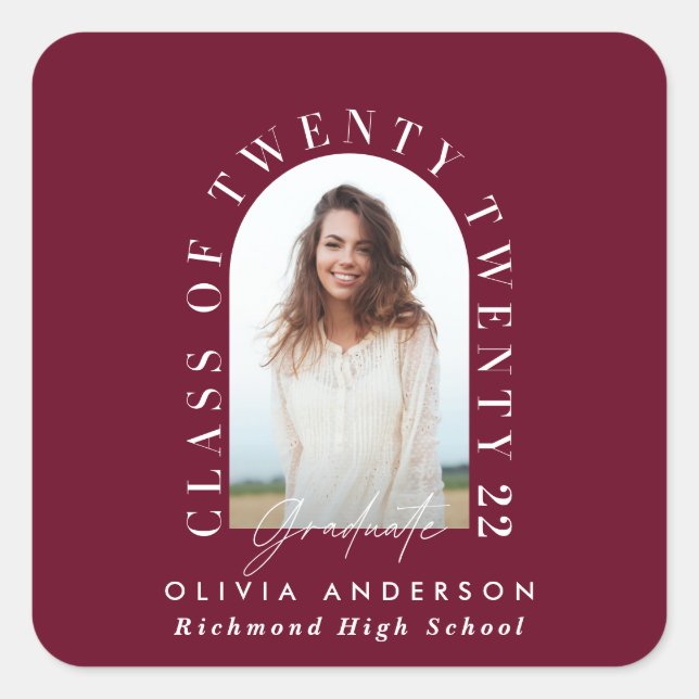 Pegatina Cuadrada Moderna graduación de arco de fotografía de tipogr (Anverso)