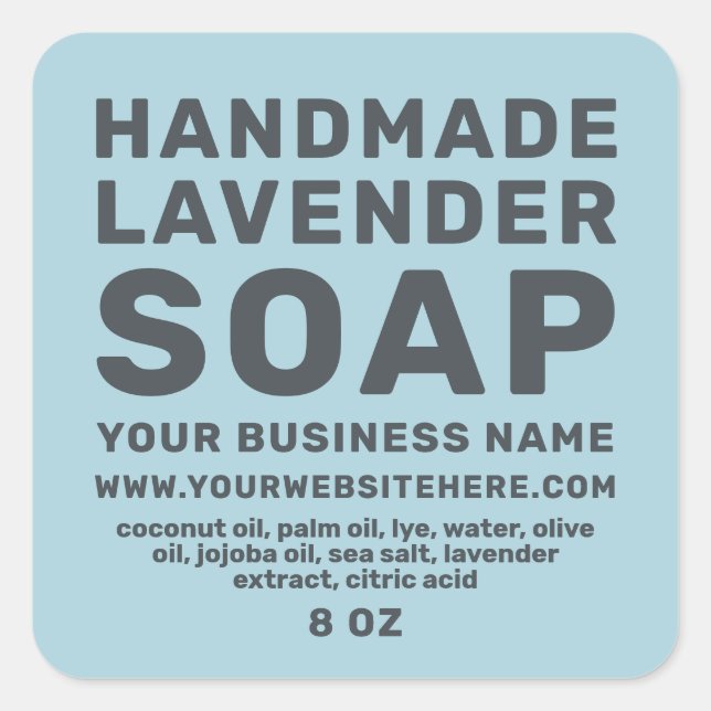 Pegatina Cuadrada Moderna Lavanda hecha a mano Soap Light Blue (Anverso)