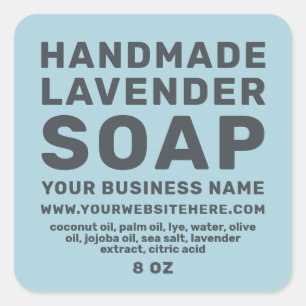 Pegatina Cuadrada Moderna Lavanda hecha a mano Soap Light Blue