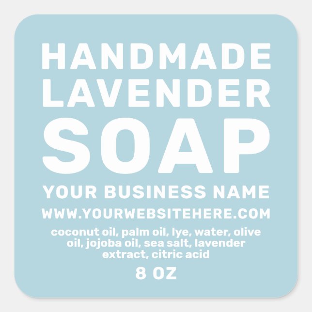 Pegatina Cuadrada Moderna Lavanda hecha a mano Soap Light Blue (Anverso)