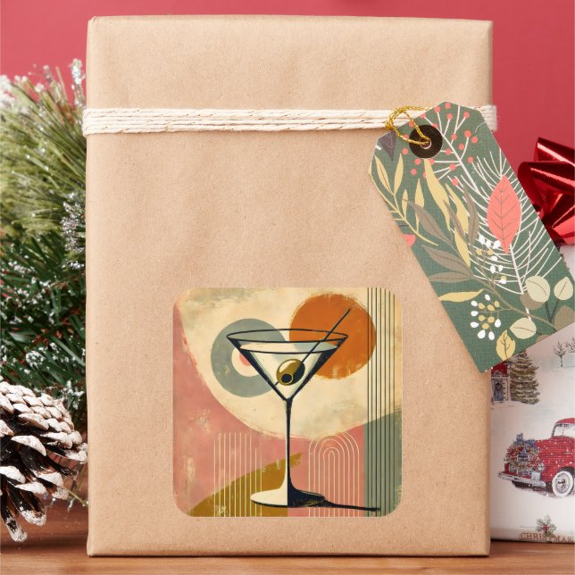 Pegatina Cuadrada Moderna Martini de Mid Century (Vacaciones)