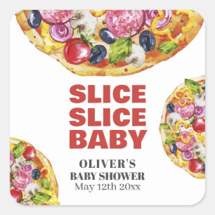 Pegatina Cuadrada Moderna Moda Italiana Slice Pizza Baby Shower
