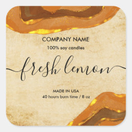 Pegatina Cuadrada Moderna Naranja quemada en Boho Terracotta Agate