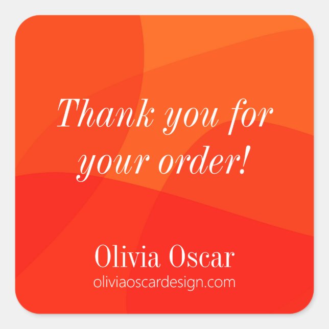 Pegatina Cuadrada Moderna Naranja Roja Única Resumen Arte Gracias (Anverso)