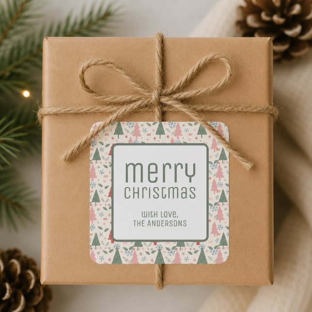 Pegatina Cuadrada Moderna Navidad Feliz Navidad (Modern Merry Christmas Holiday Square Sticker)