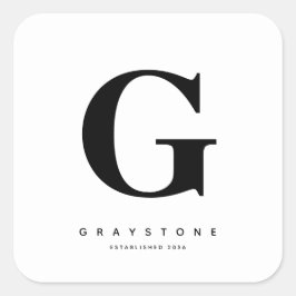 Pegatina Cuadrada Moderna negrita Nombre de monograma negro y blanco