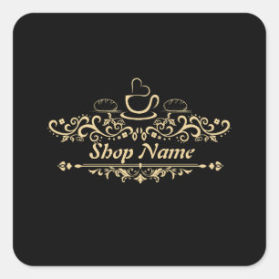 Pegatina Cuadrada Moderna panadería de café casera personalizado Log