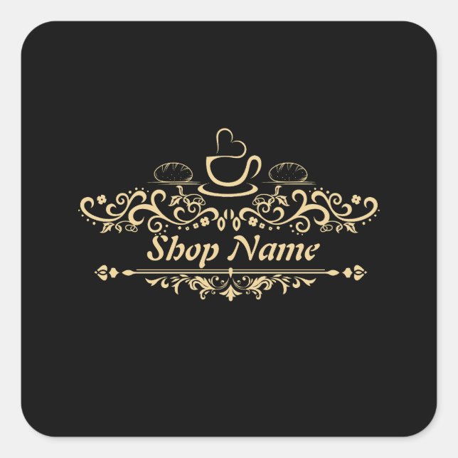 Pegatina Cuadrada Moderna panadería de café casera personalizado Log (Anverso)