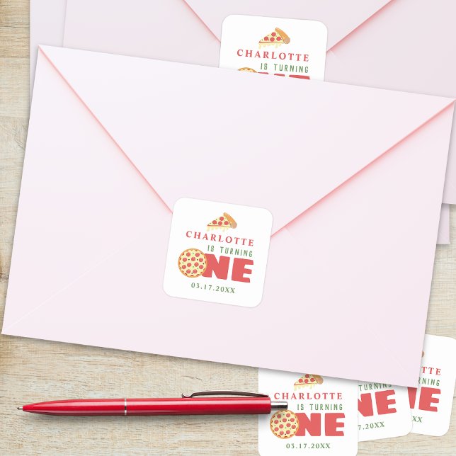 Pegatina Cuadrada Moderna Pizza Mínima Primer Personalizado del Part (Subido por el creador)