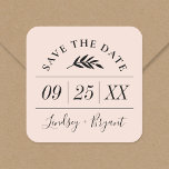 Pegatina Cuadrada Moderna Rustic Personalizada Salva la Fecha<br><div class="desc">Personalizado imprimió pegatinas personalizados para coordinar con nuestros diseños de tarjetas de fotos Save the Date correspondientes. Agregue su fecha y nombres de boda o cualquier otro texto personalizado en este diseño tipográfico moderno. Utilice las herramientas de diseño para elegir cualquier color de fondo, añadir fotos, personalizar el texto, las...</div>