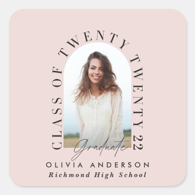 Pegatina Cuadrada Moderna tipografía geométrica arco rosa (Anverso)