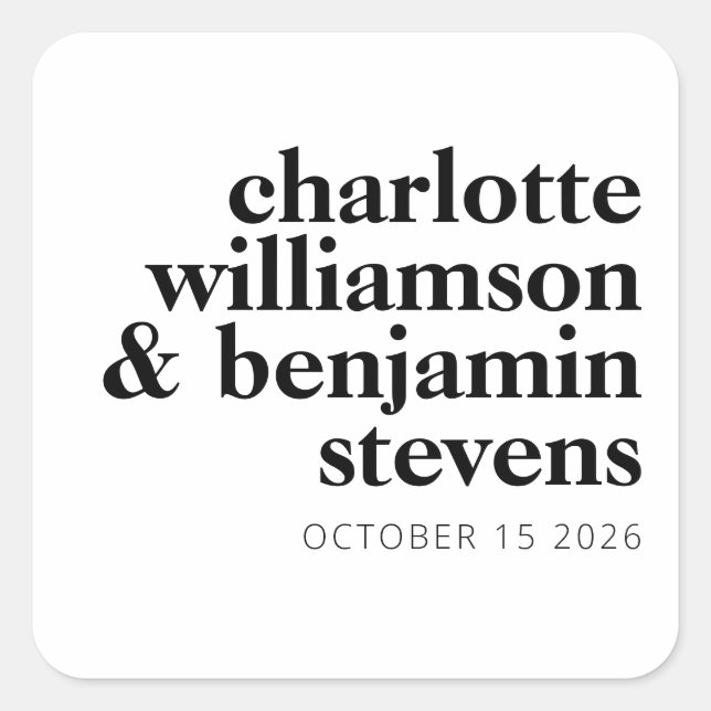 Pegatina Cuadrada Moderna tipografía retro Minimalista negra y blanc (Anverso)