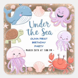 Pegatina Cuadrada Moderna y elegante acuarela bajo el cumpleaños del