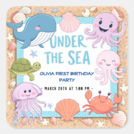 Pegatina Cuadrada Moderna y elegante acuarela bajo el cumpleaños del