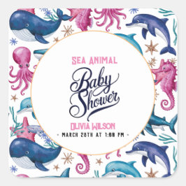 Pegatina Cuadrada Moderna y elegante acuarela Mar baño bebé ducha6