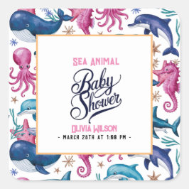 Pegatina Cuadrada Moderna y elegante acuarela Mar baño de bebé 2