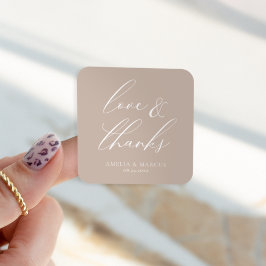 Pegatina Cuadrada Moderna y elegante escritura Taupe Amor y Gracias