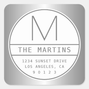 Pegatina Cuadrada Moderna y única dirección y monograma de imitación