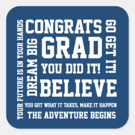 Pegatina Cuadrada Modernas felicitaciones Motivadoras Grad Blue