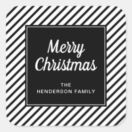 Pegatina Cuadrada Modernas franjas negras y blancas Feliz Navidad