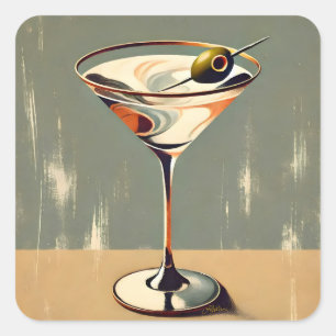 Pegatina Cuadrada Modernismo de mediados de siglo Pintura de Martini