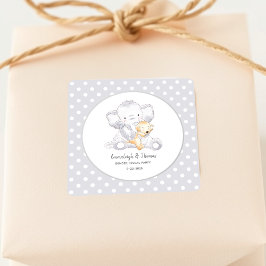 Pegatina Cuadrada Moderno Baby Elephant Baby Shower Favor