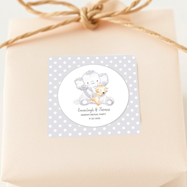 Pegatina Cuadrada Moderno Baby Elephant Baby Shower Favor (Subido por el creador)