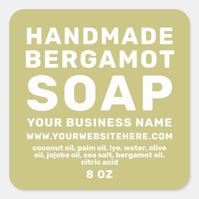 Pegatina Cuadrada Moderno Bergamot de fabricación casera Jabón de ol (Anverso)