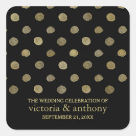 Pegatina Cuadrada Moderno Black & Gold Polka Dots Wedding Favor