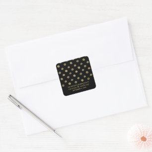 Pegatina Cuadrada Moderno Black & Gold Polka Dots Wedding Favor