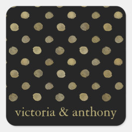 Pegatina Cuadrada Moderno Black & Gold Polka Dots Wedding Favor