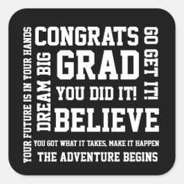 Pegatina Cuadrada Moderno Black White Congrats Grad Lo Hiciste