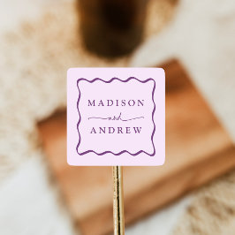 Pegatina Cuadrada Moderno Boda de marco ondulado morado