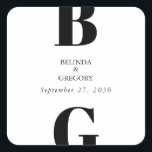 Pegatina Cuadrada Moderno Boda de Monograma Blanco y Negro Minimalis<br><div class="desc">Diseño moderno de monograma minimalista en blanco y negro. Un diseño único que utiliza elementos contemporáneos y tipografía. Un diseño sencillo y elegante en blanco y negro. Un elegante diseño pegatina boda con elementos contemporáneos. También hay disponibles invitaciones de boda coincidentes y otros artículos de papelería.</div>