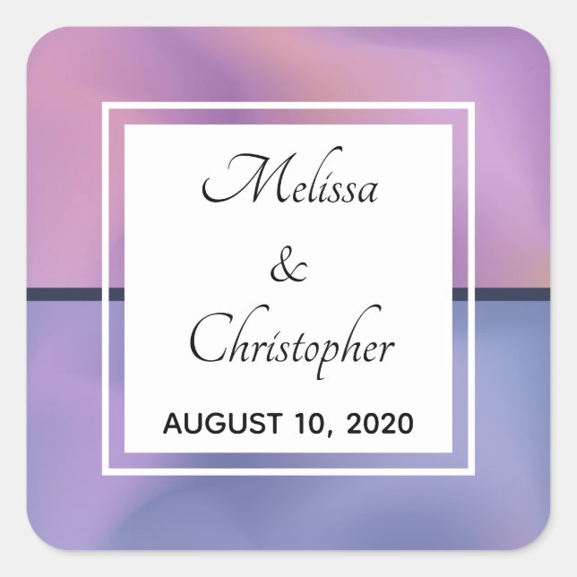 Pegatina Cuadrada Moderno Boda de resumen morado y rosado de sumergi (Anverso)