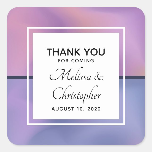Pegatina Cuadrada Moderno Boda de resumen morado y rosado de sumergi (Anverso)