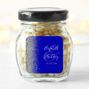 Pegatina Cuadrada Moderno Boda del borde del Purpurina Royal Blue Si