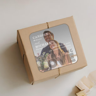 Pegatina Cuadrada Moderno Boda Elegante De Fotografía En Blanco Y Ne